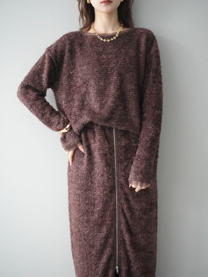 [予約]ラメシャギートップス/brown