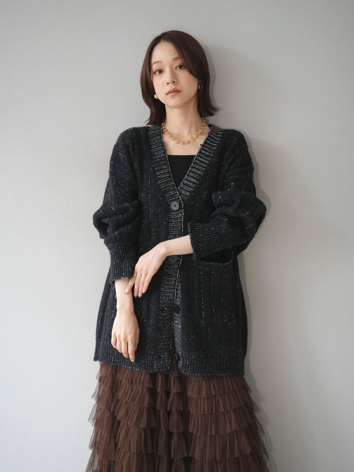 [予約]プレーティングオーバーニットカーディガン/black