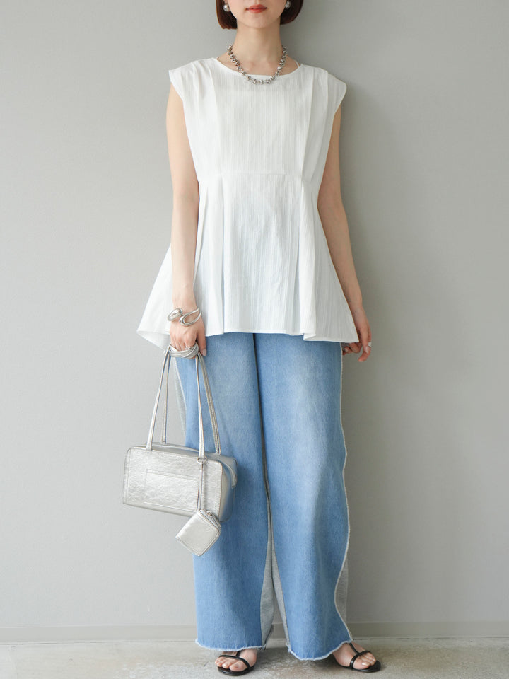 [予約]ドビーストライプタックブラウス/ホワイト