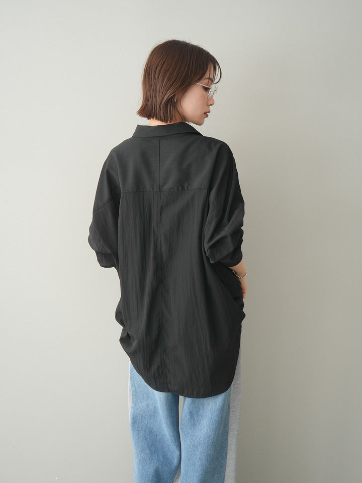 [予約]リブカフスアシンメトリーZIPデザインオーバーシャツ/black