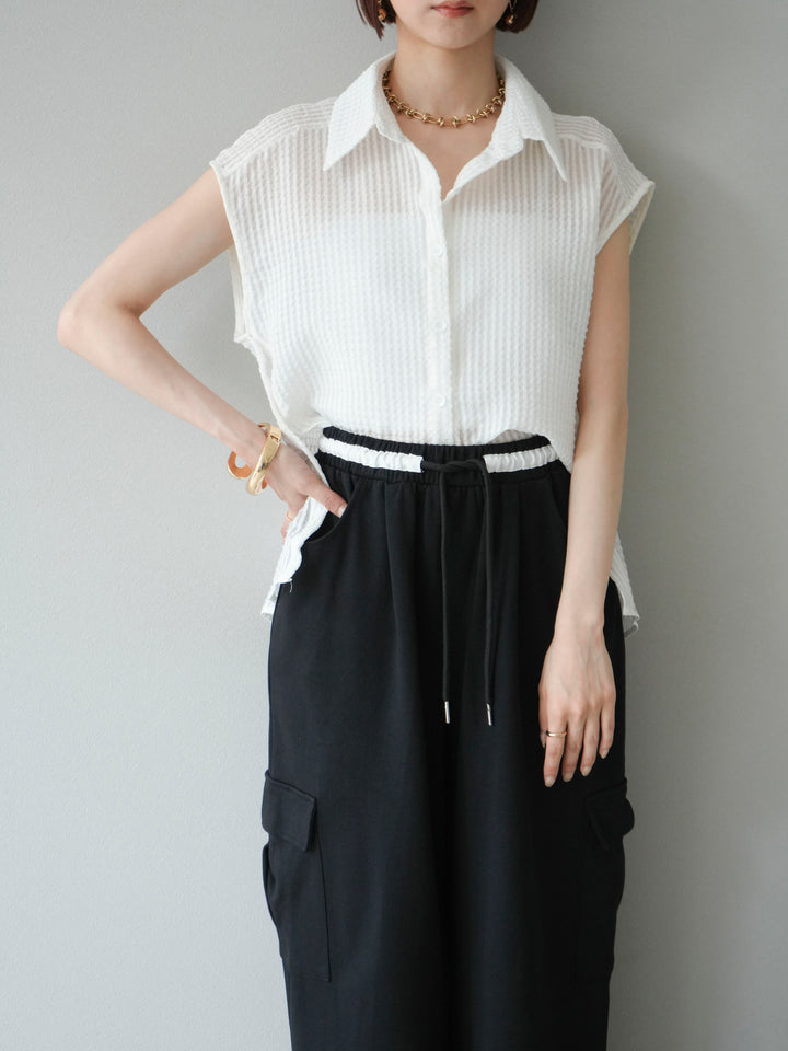 [SET]シアーチェックノースリーブシャツ+選べるアクセセット(2set)