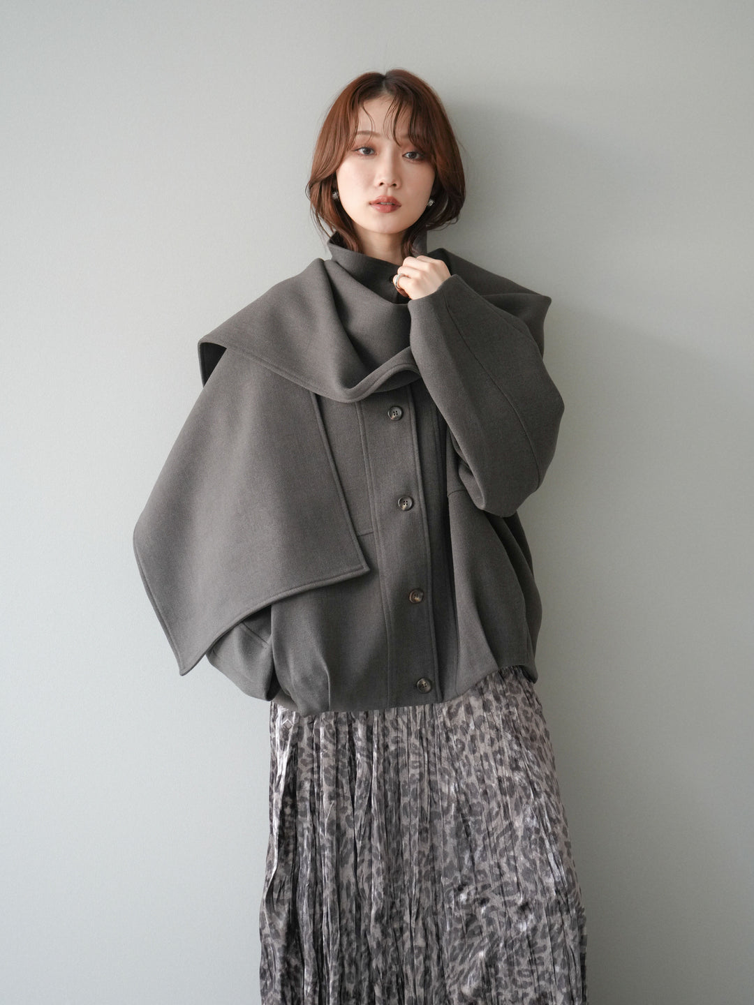 [予約]ストール付きミディアムコート/brown