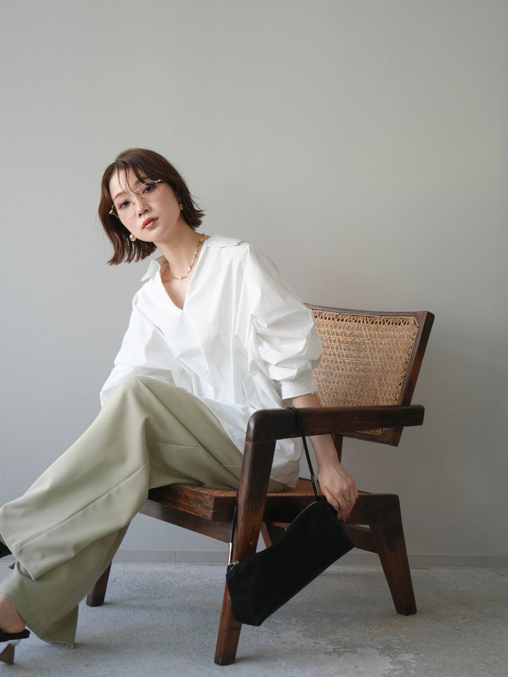 [予約]ウエストギャザースキッパーシャツ/white