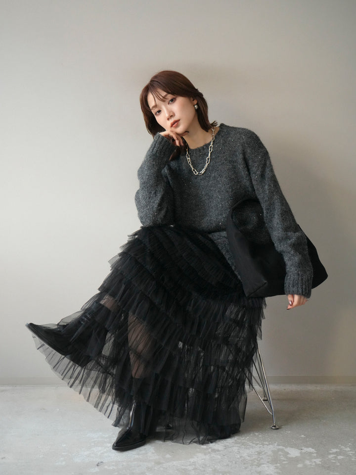 [予約]スパンコールニットプルオーバー/チャコール