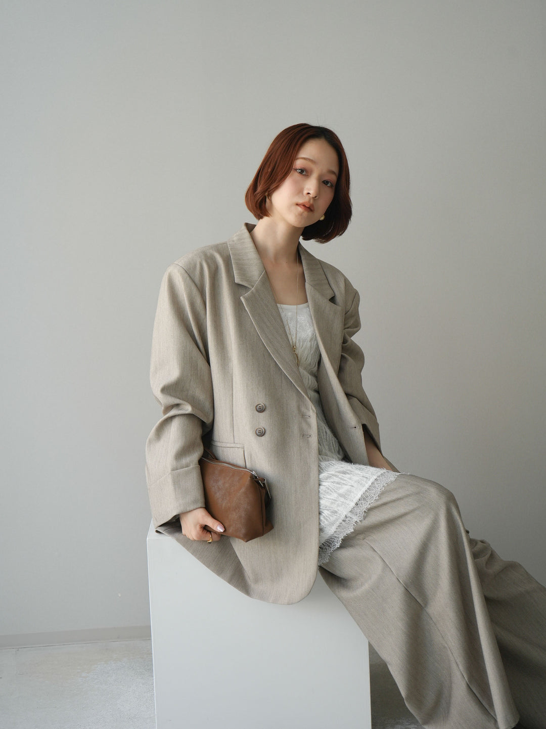 [予約]ダブルボタンヘリンボーンジャケット/beige