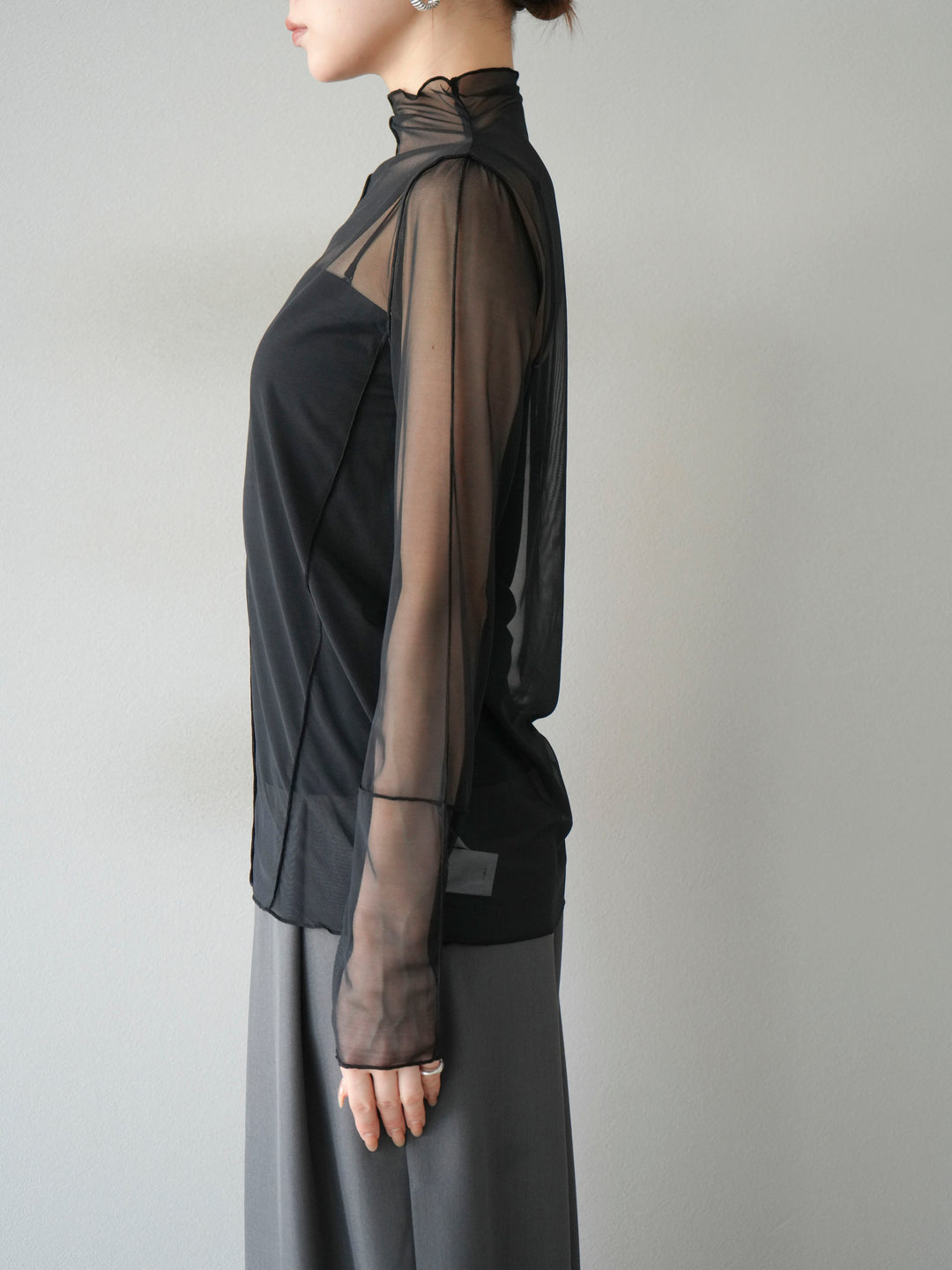 [予約]シアーパイピングカットソー/ブラック×ブラック