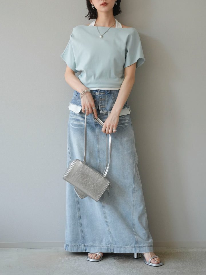 【預購】疊層設計露背套頭衫/藍色