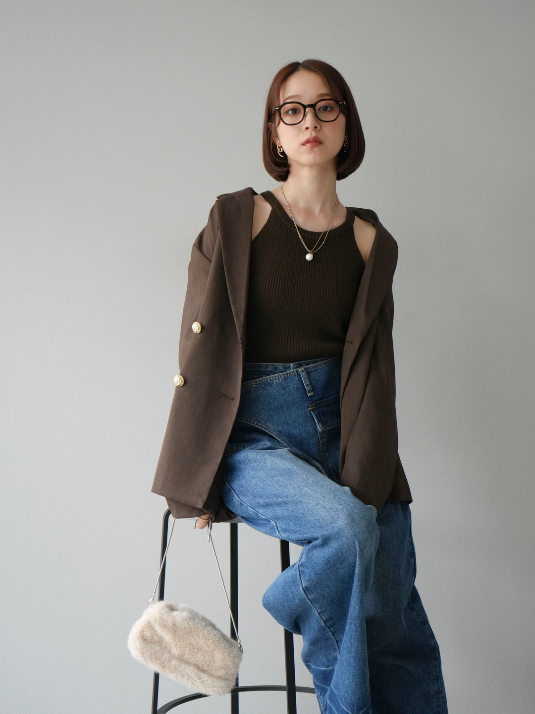 [予約]リブニットアメスリタンクトップ/カーキ