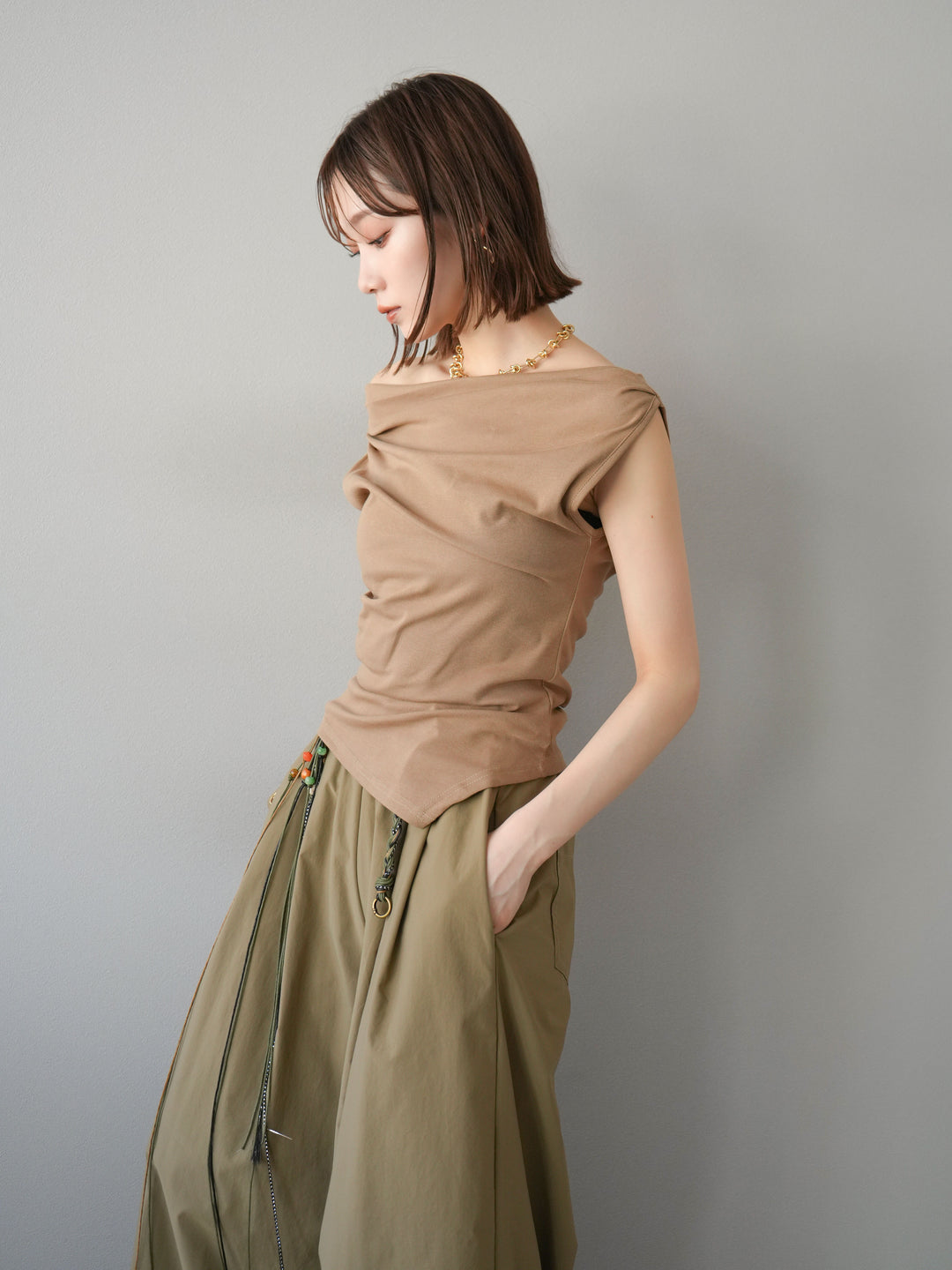 [SET]タックデザイントップス＆ビーズベルト付きパンツSET UP(2set)