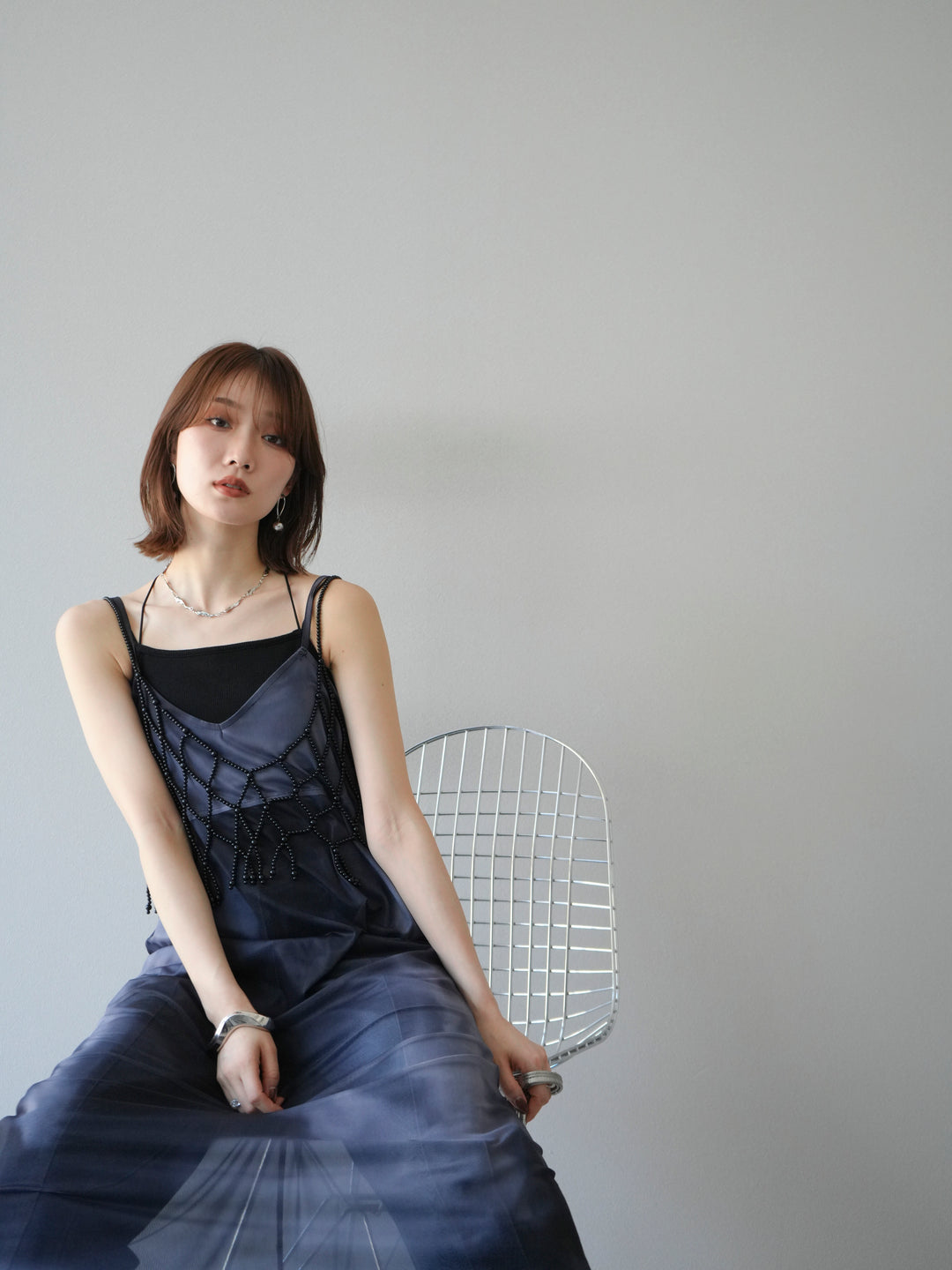 [予約タイダイ柄シアーキャミワンピース/モノトーン