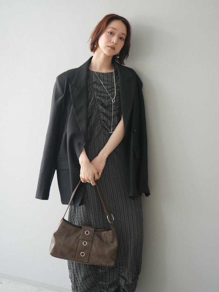 [SET]シャーリングジャガードノースリーブワンピース+エフォートレステイラードジャケット(2set)