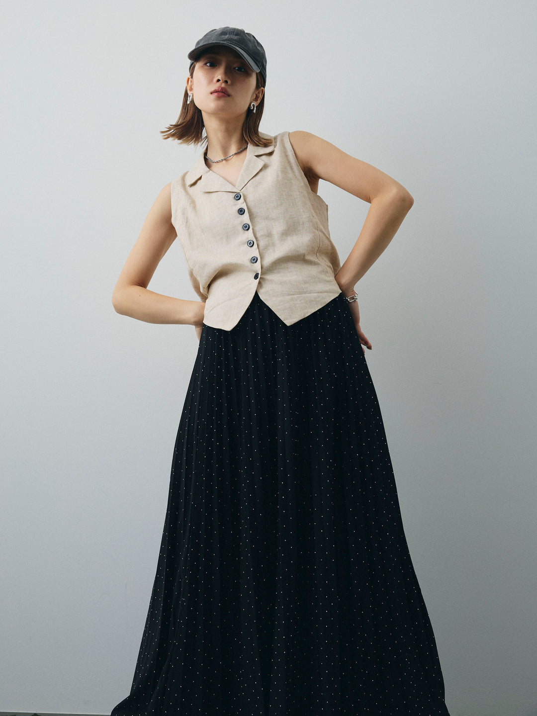 [予約]リネンライクテーラードジレ/オートミール