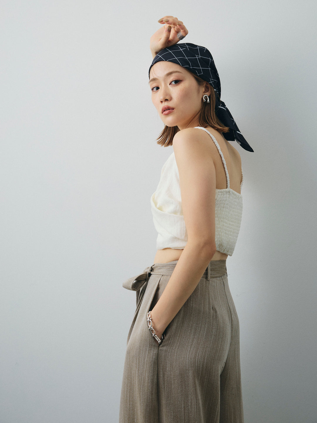 [予約]リネンライクカシュクールデザインビスチェ/ホワイト