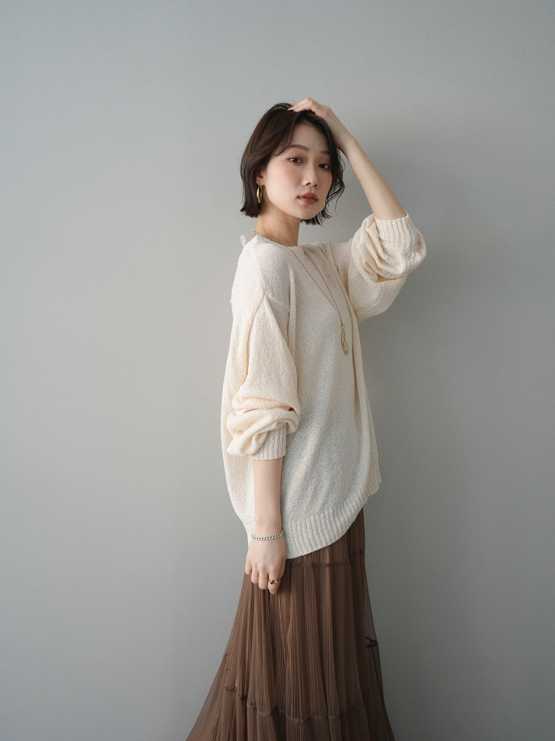 [予約]バックシアーフラワーレースニットプルオーバー/ivory