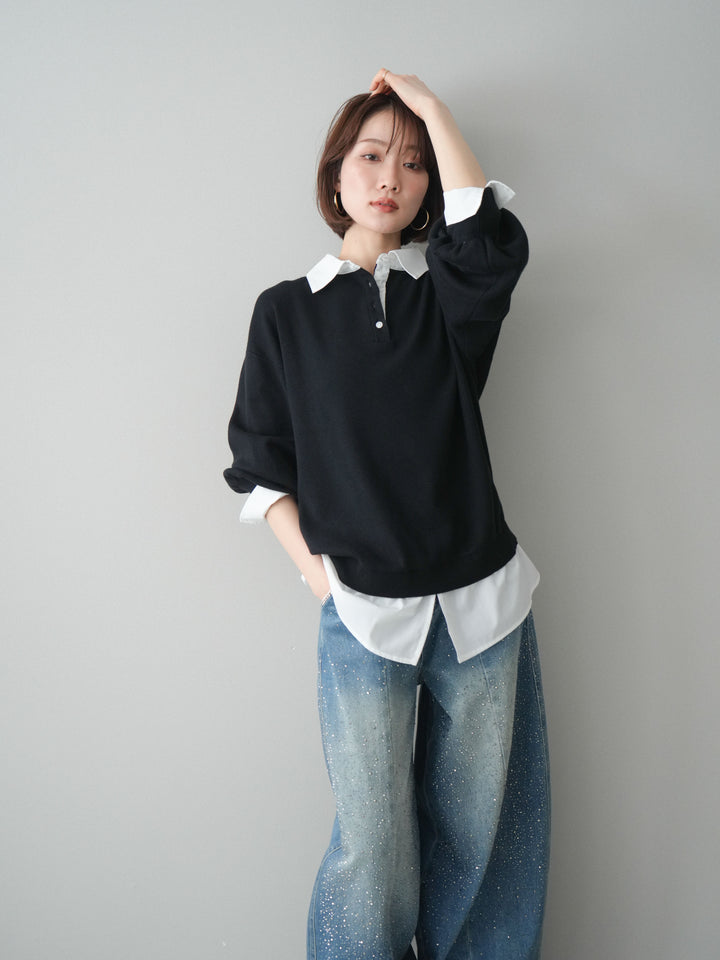 [予約]シャツドッキングオーバーニットプルオーバー/blackoff