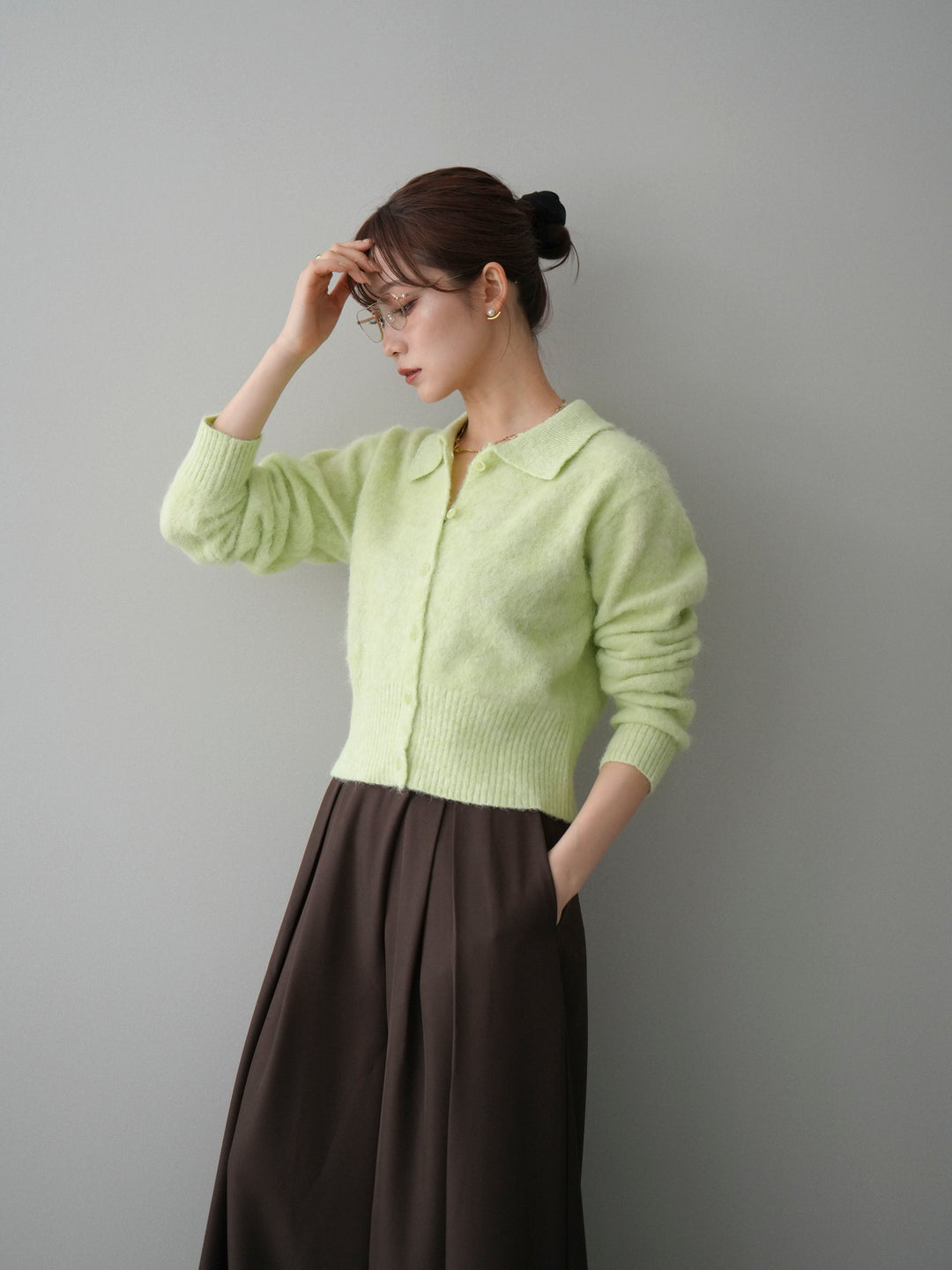 [SET]モヘア衿付きボタンプルオーバー+選べるアクセセット(2set)