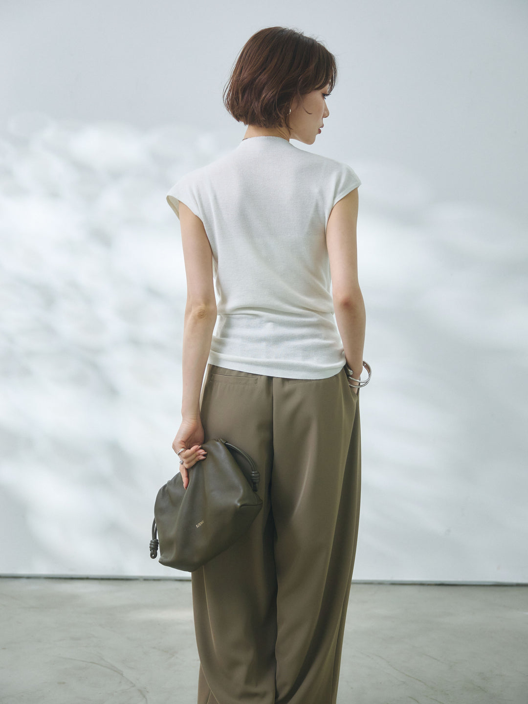 【Allure】[SET]サイドベルトボトルネックノースリーブニットトップス+サイドベルトボトルネックノースリーブニットトップス(2set)