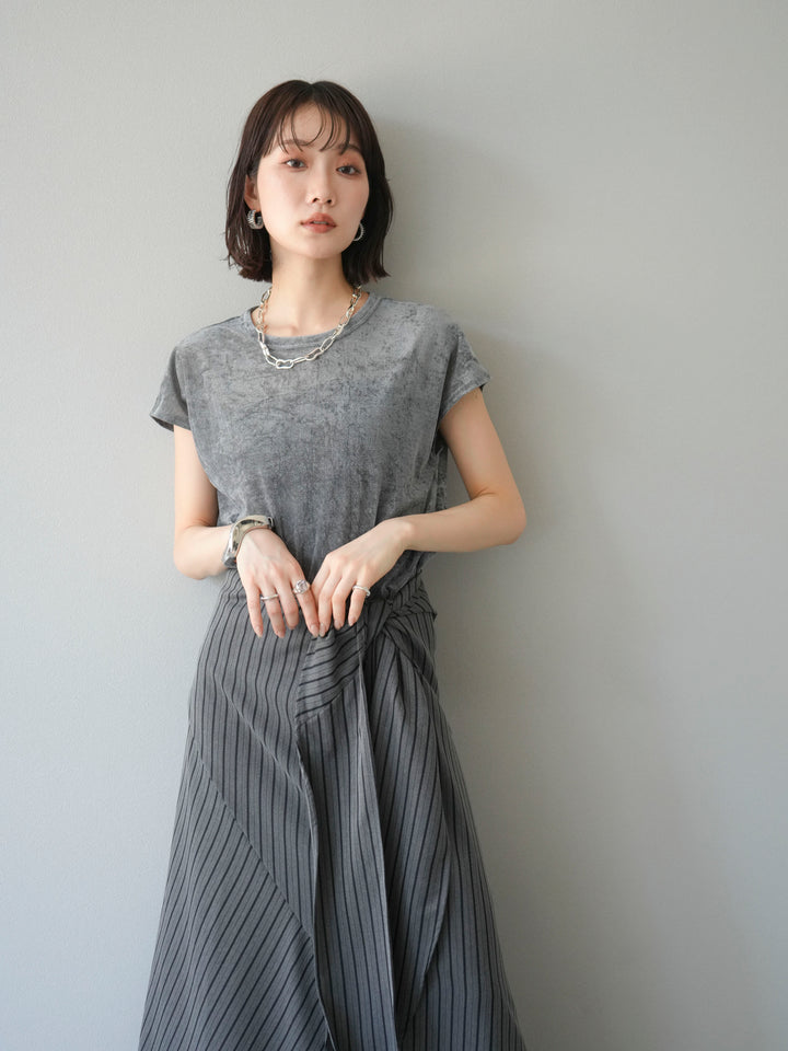 [SET]シアーベロアプルオーバー+サイド巻きツイルスカート(2set)