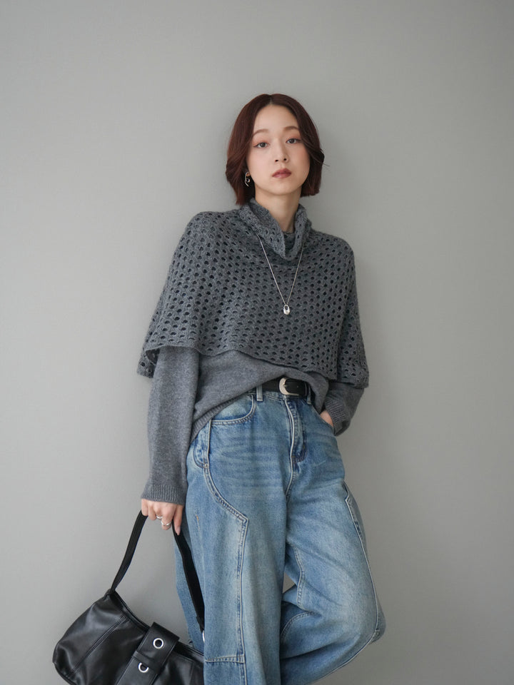 [予約]メッシュケープアンサンブルニットプルオーバー/darkgray