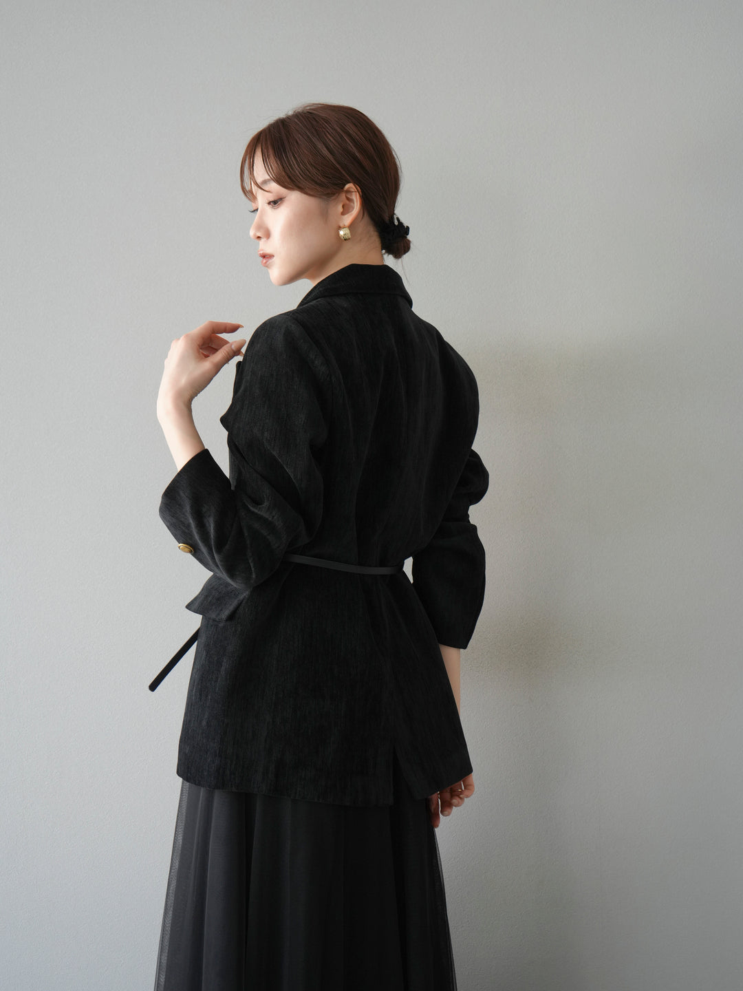 [予約]ベロアダブルジャケット/ブラック