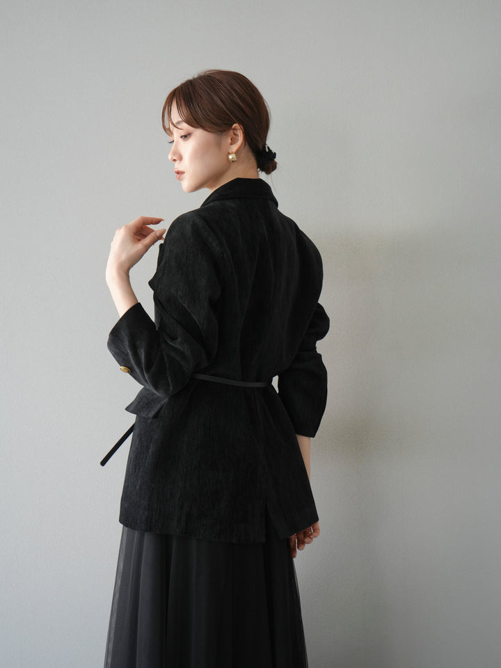 [予約]ベロアダブルジャケット/ブラック