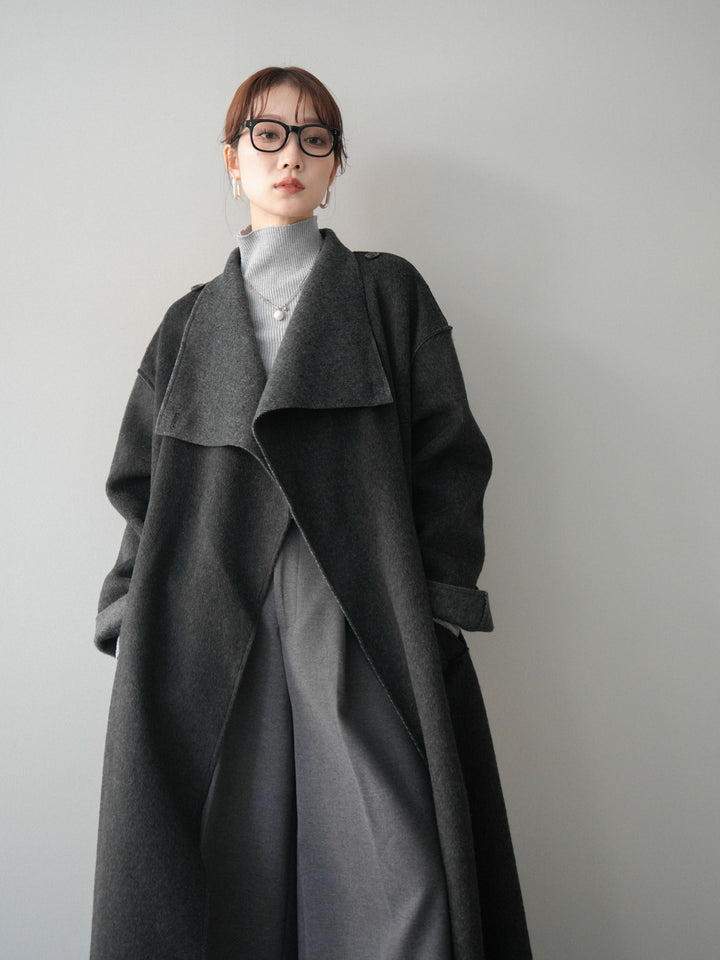 [予約]ダブルフェイスバイカラーロングコート/charcoal