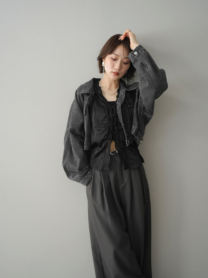 [予約]デニムショートシャツジャケット/black