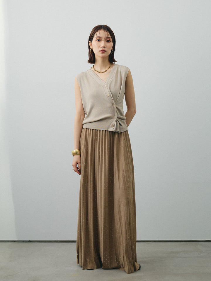[予約]ラインストーンプリーツスカート/ベージュ
