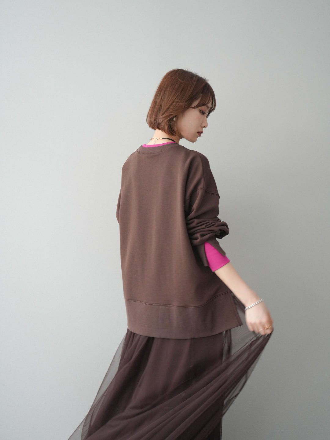 [SET]配色レイヤードデザインスエットプルオーバー+チュールボリュームスカート(2set)