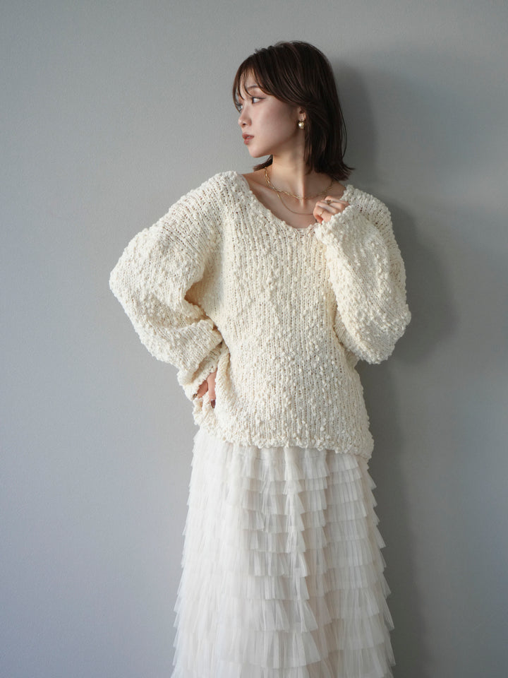 [予約]メランジポコポコニットプルオーバー/ivory