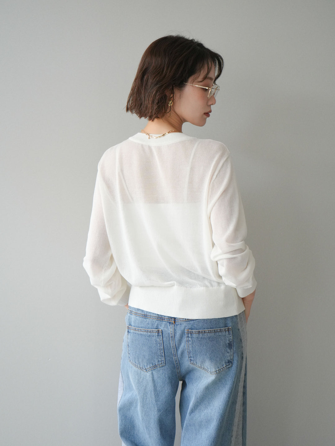 [予約]ゴールドボタンシアーニットカーディガン/offwhite