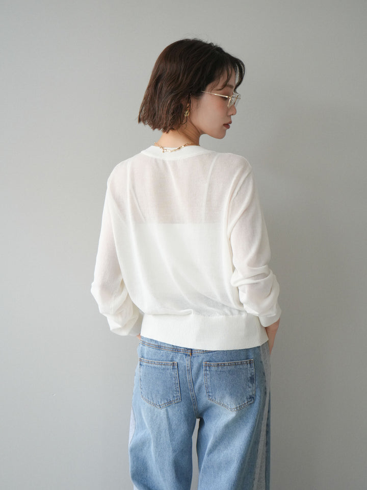 [予約]ゴールドボタンシアーニットカーディガン/offwhite