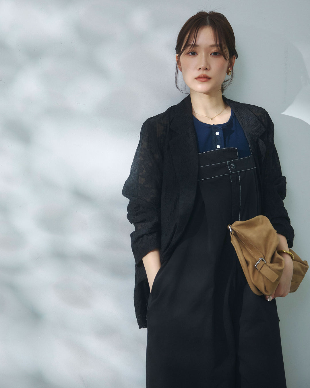 【Allure】[SET]カットオフコットンツイル配色ステッチサロペット+カットオフコットンツイル配色ステッチサロペット(2set)