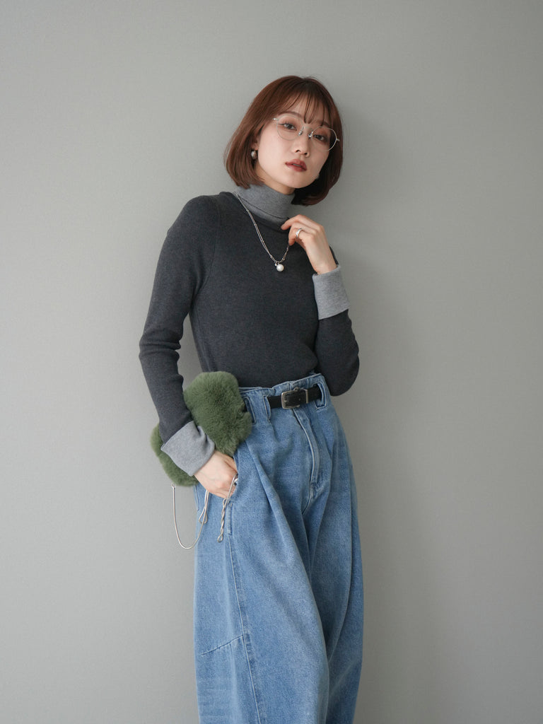 予約]バイカラーレイヤードデザインタートルニットトップス/gray – Lumier