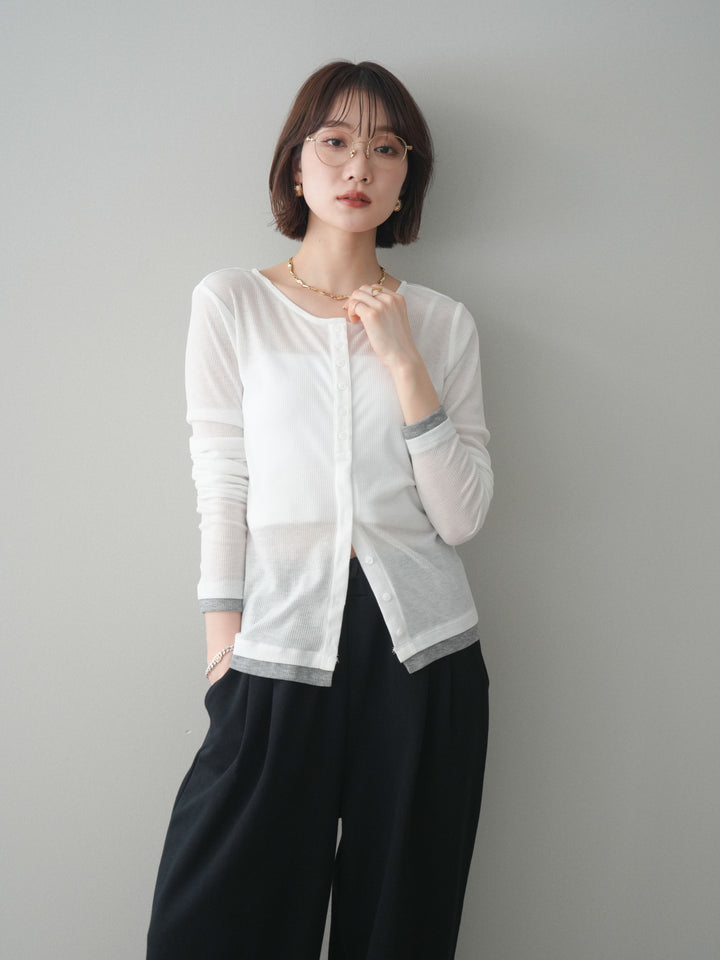 [予約]シアーリブバイカラーカーディガン/white
