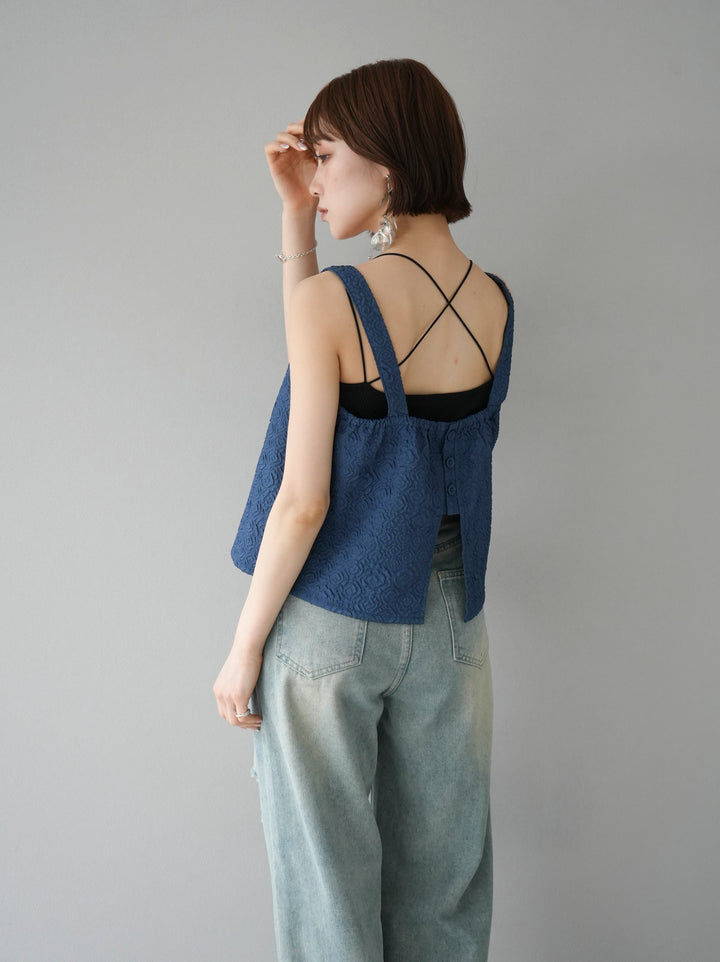 [Pre-order] Puffy Jacquard Bustier Cami Top/Blue