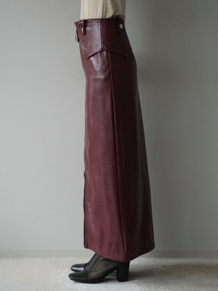 [予約]ベルトデザインレザータッチZIPタイトスカート/レッド
