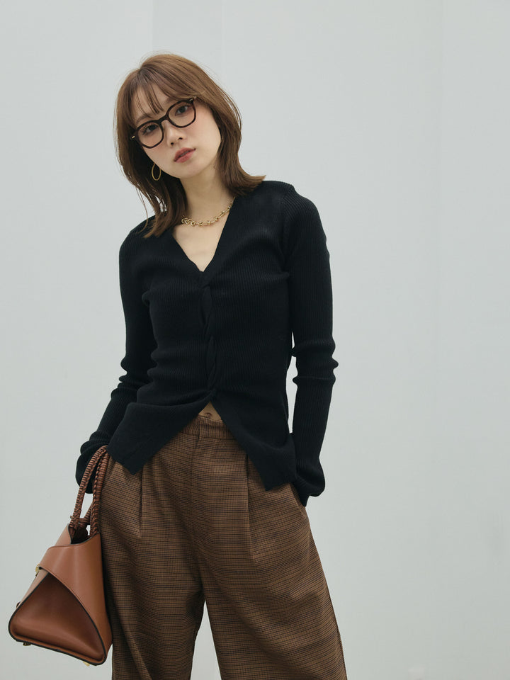 【Allure】[SET]フロントツイストリブニットトップス+フロントツイストリブニットトップス(2set)