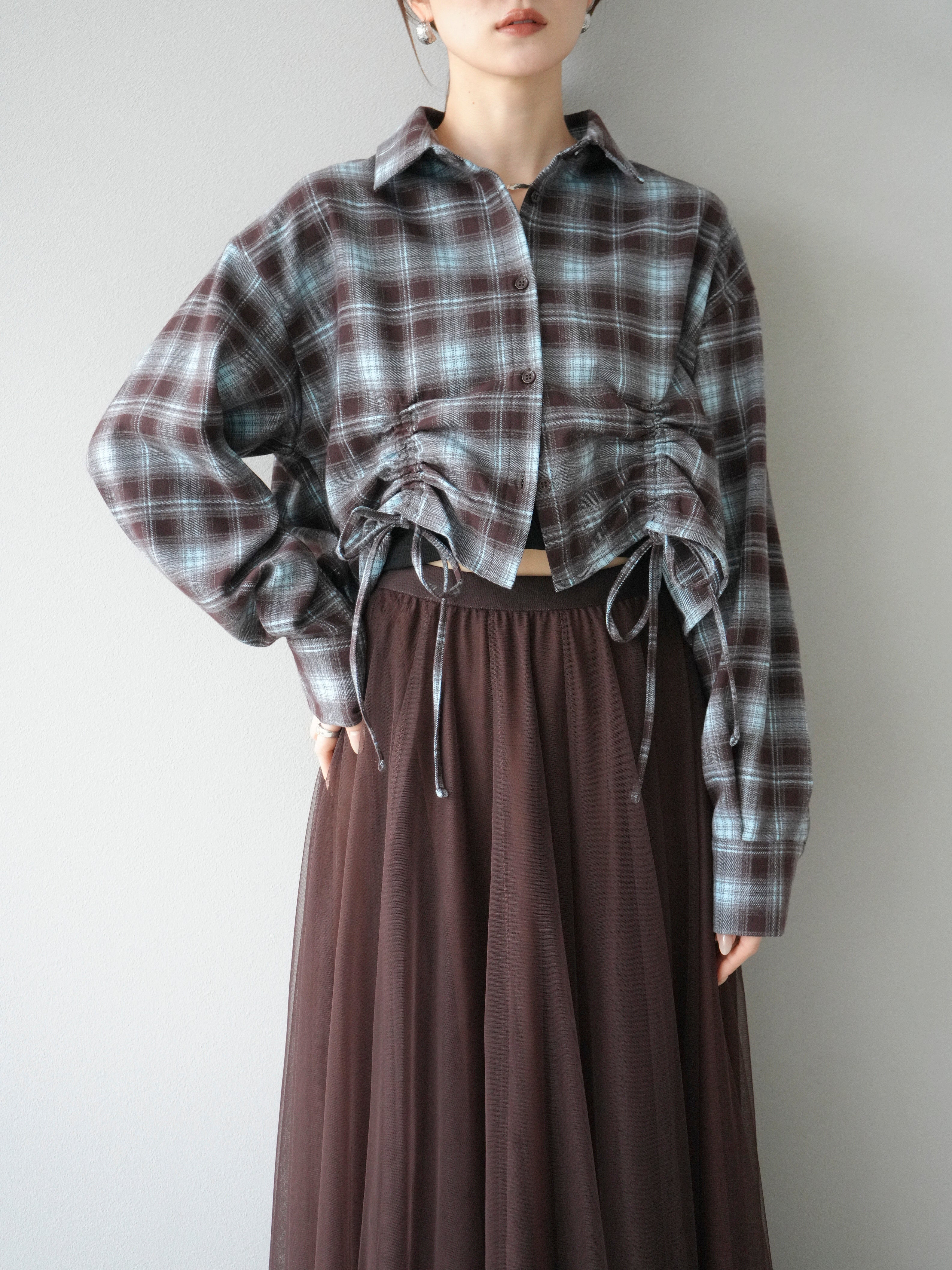 予約]ドロストクロップネルチェックドシャツ/ブルー – Lumier