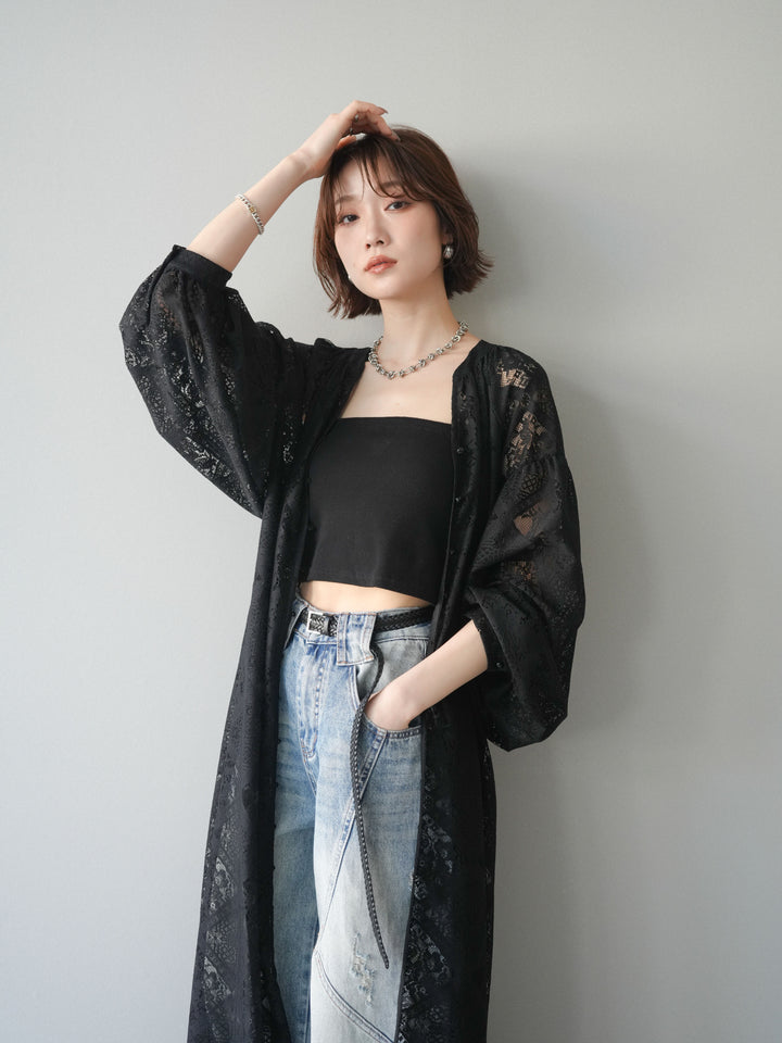 【預購】薄紗蕾絲長裙 / 黑色