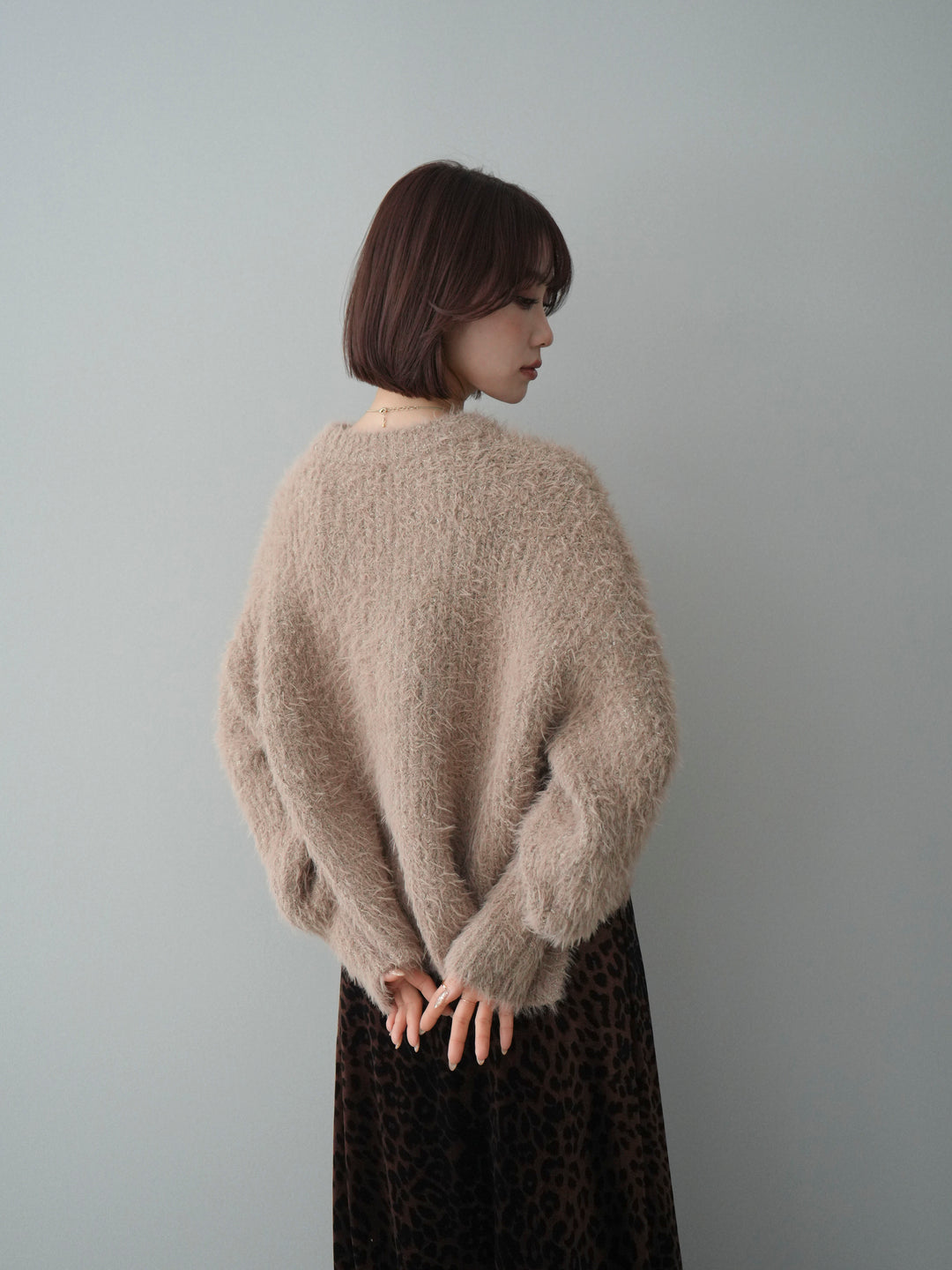 [予約]ボリュームスリーブシャギー MIXニットプルオーバー/brown