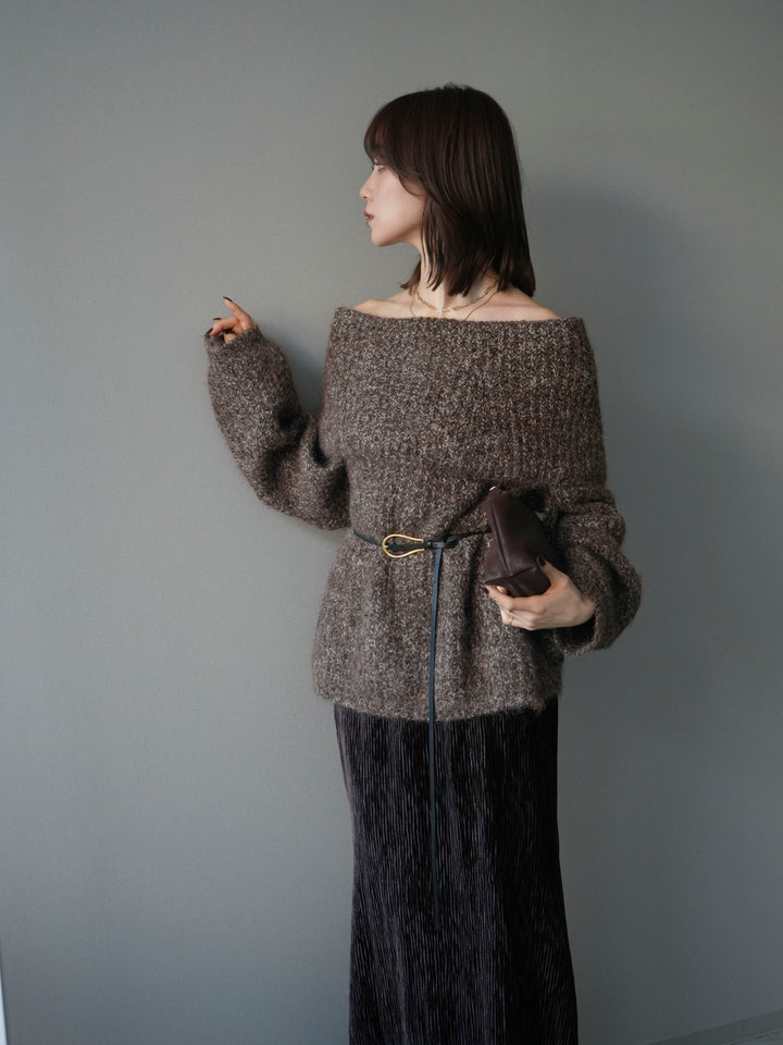 [予約]オフショルミックスニットプルオーバー/brown