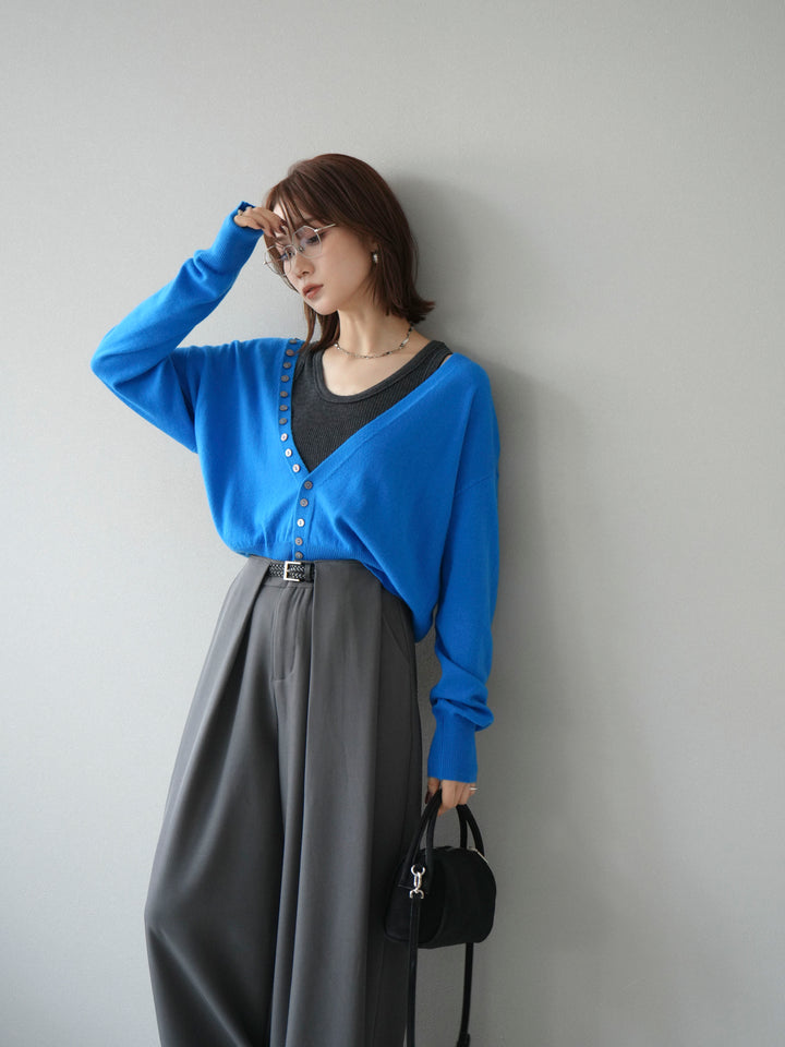 [予約]デザインボタンニットカーディガン＆タンクトップSET/ブルー