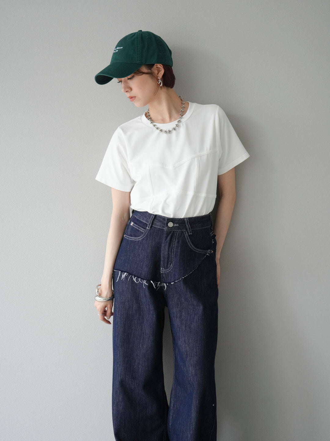 [SET]ビスチェデザインTシャツ+ヒップデザインデニムパンツ(2set)