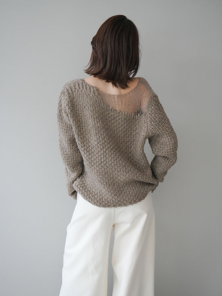 [予約]ダメージデザインニットプルオーバー/greige