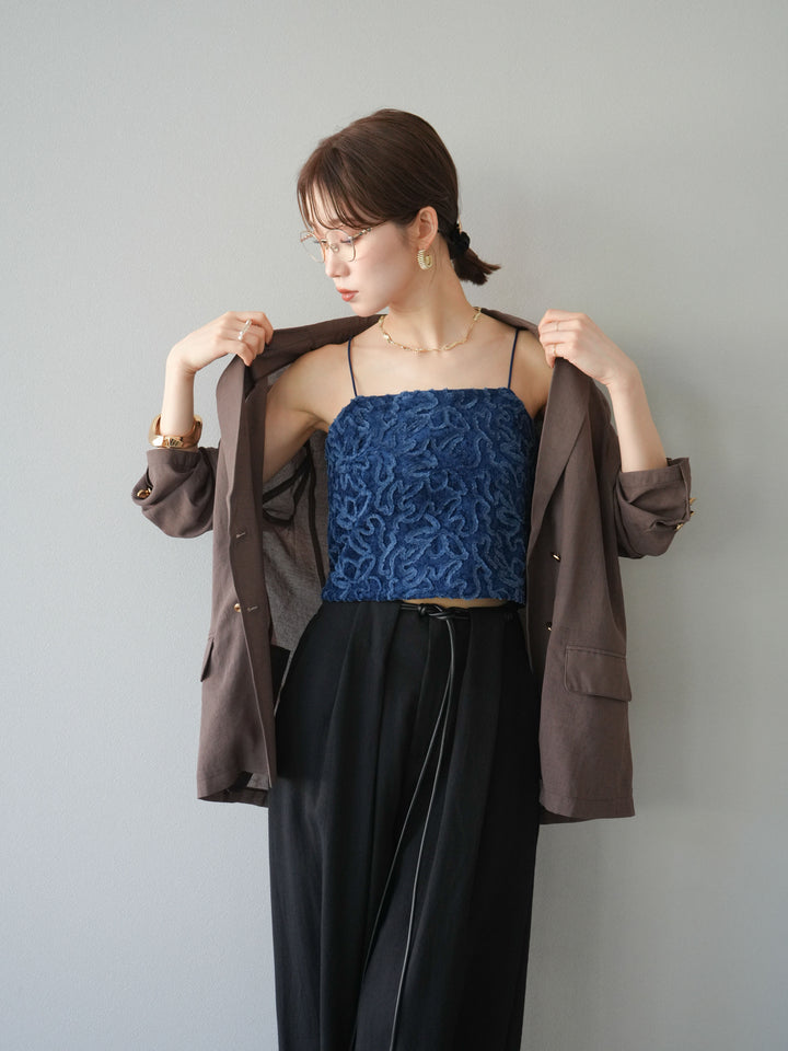 [預購] 金色紐扣透視夾克/棕色