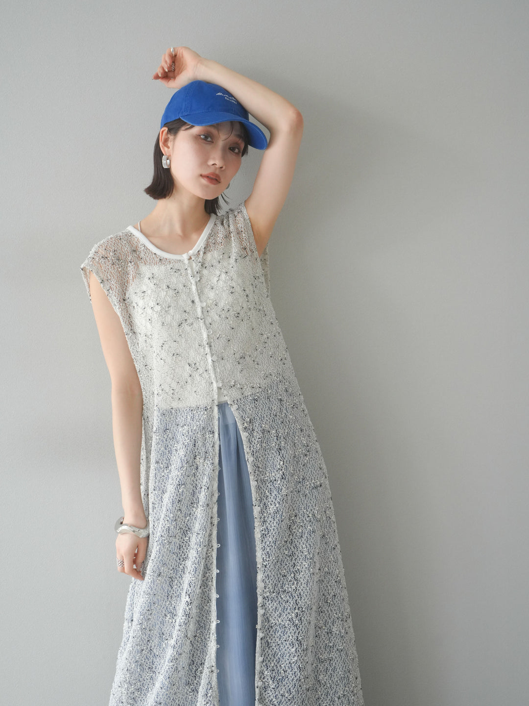 [預訂] 2WAY 棉絨網眼連身裙/米白色