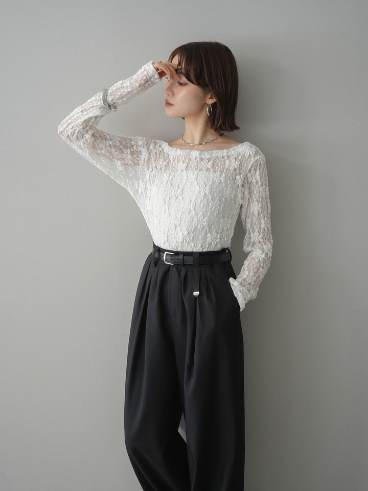 [SET]サイドギャザーレーストップス+ベルト付キーホルダーモチーフワイドパンツ(2set)