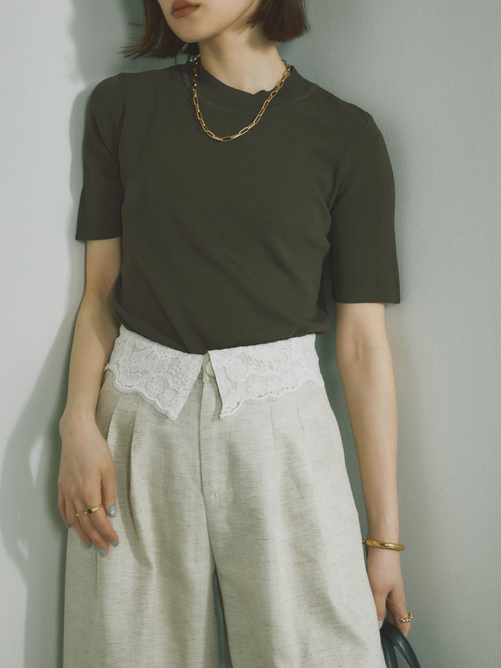 [預訂] 後開人造絲針織上衣/棕色