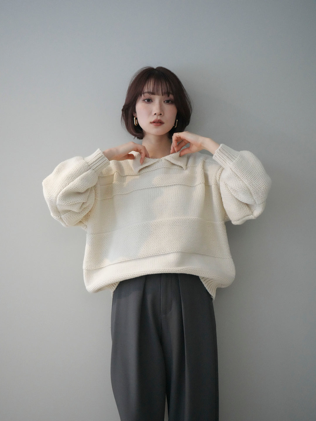 [SET]襟付きボーダー編みニットプルオーバー+襟付きボーダー編みニットプルオーバー(2set)